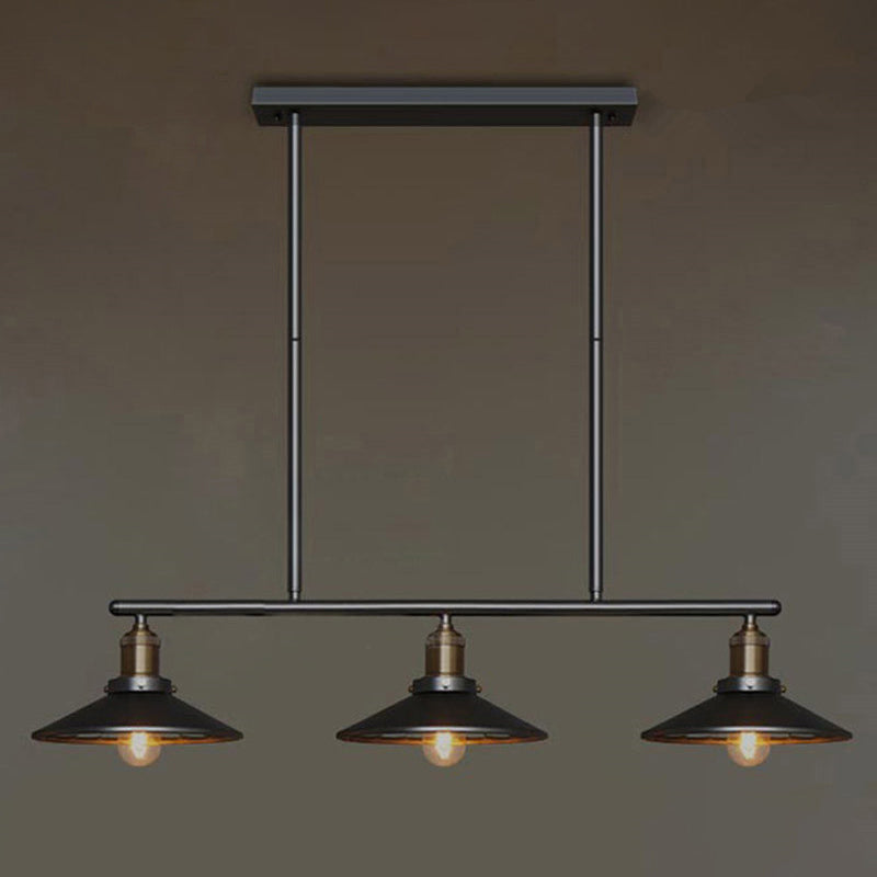 DecorBites™ Metallic Antique Cone Shade Pendant Lighting - Black, 3 Heads - Island Hanging Light