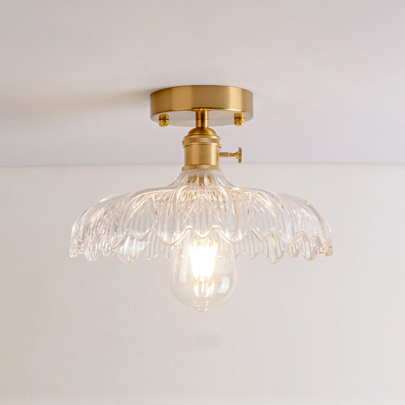DecorBites™ DecorBites™ Retro Style Gold Shaded Glass Flush Mount Light for Corridors - Semi Flush Ceiling Fixture