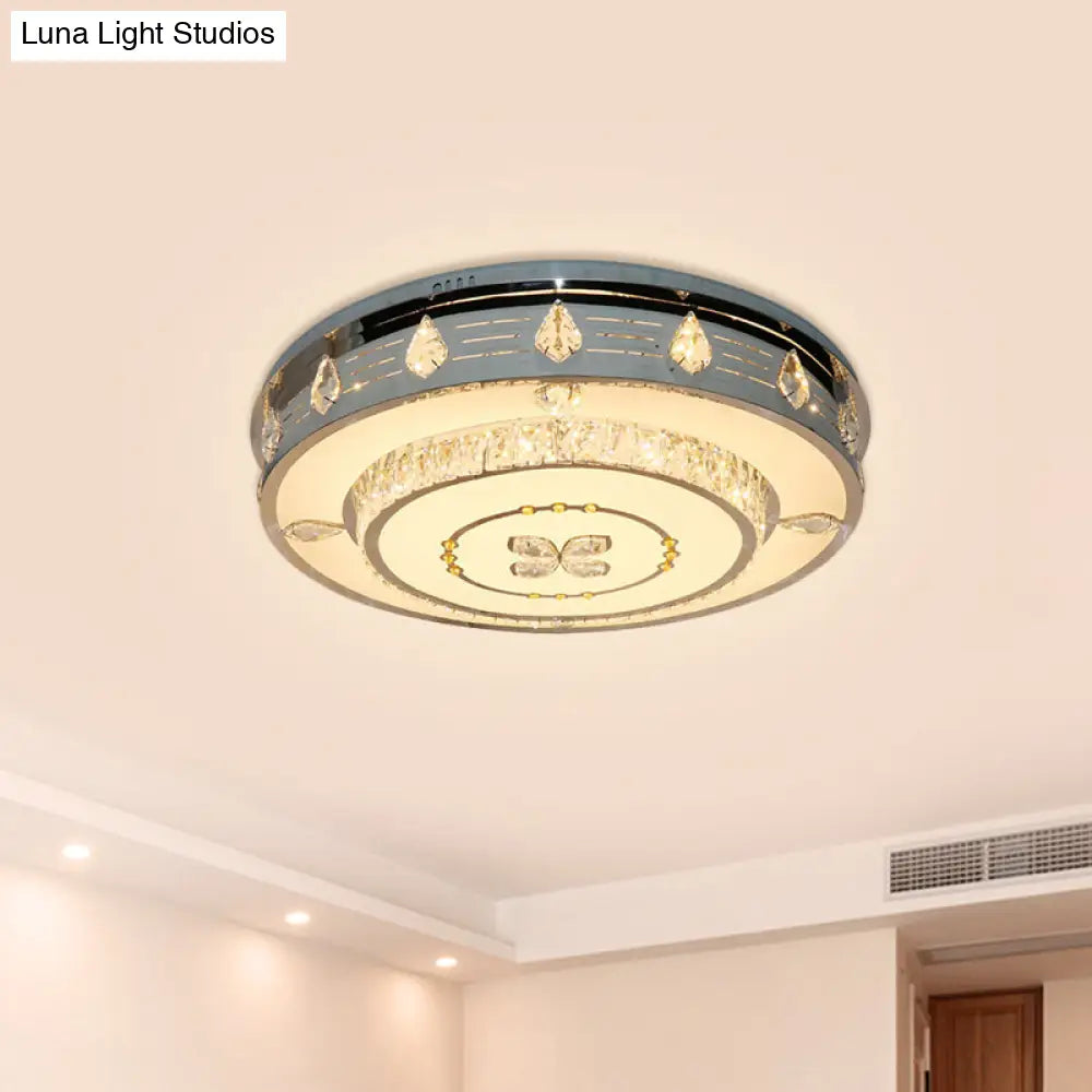 DecorBites™ DecorBites™ 23.5"/31.5" LED Round Flushmount Stainless-Steel Light Fixture with Clear Crystal Blocks - Contemporary Design