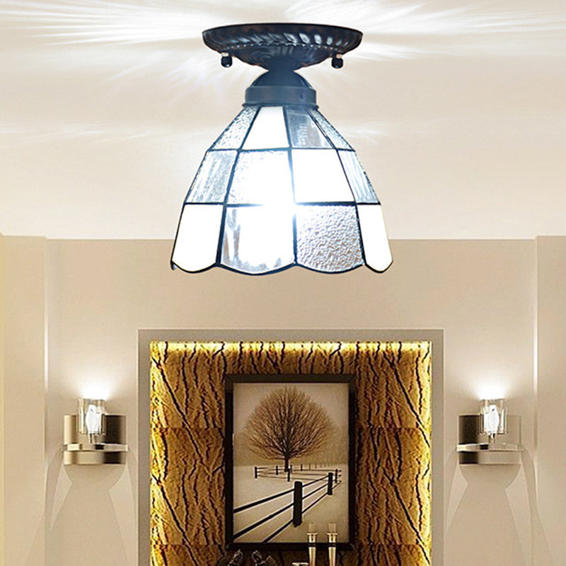 DecorBites™ DecorBites™ White Stained Glass Tiffany Semi Flush Mount Ceiling Light - 7 Inches Width - Bedroom Lighting