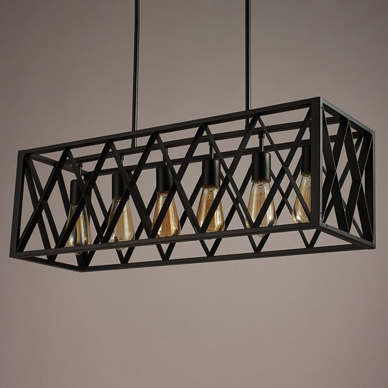 DecorBites™ Industrial Style Black Ironwork Pendant Light for Bar - Rectangular Island Design