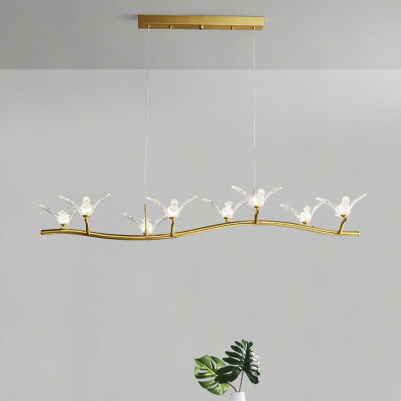 Twig Pendant Lamp with Bird Decor – Gold Finish & LED Acrylic Island Light
