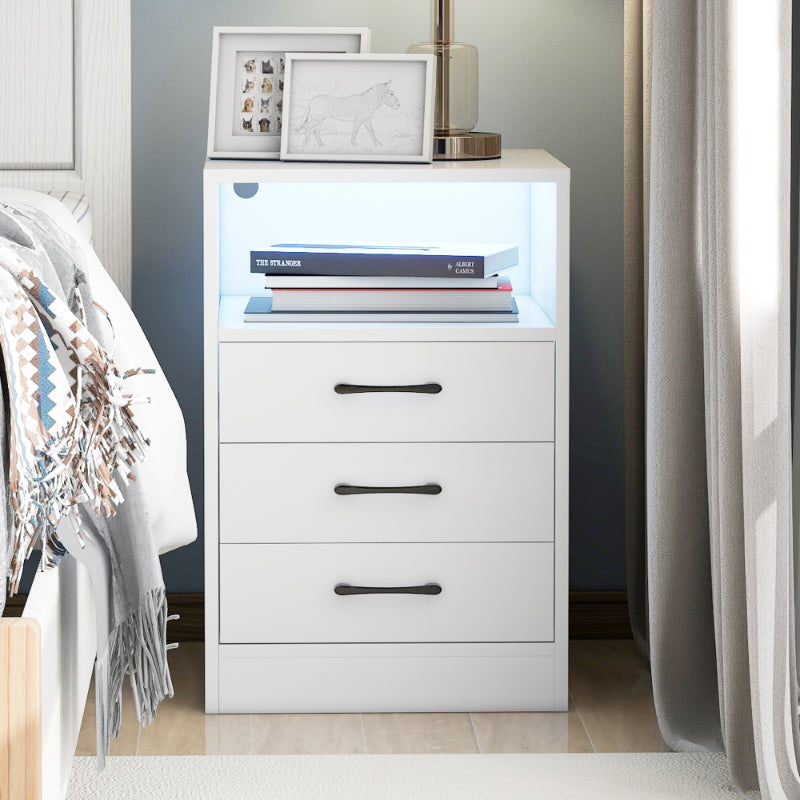 Einar - White Modern 3 Drawer Nightstand with Charging Station