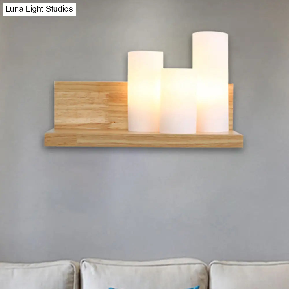 DecorBites™ 3-Head Contemporary Tube Shade Wall Lamp with Wooden Shelf – Perfect for Cloth Shop
