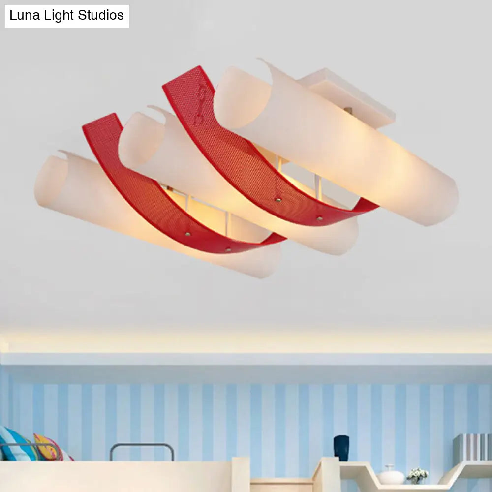 DecorBites™ DecorBites™ 3-Head Ultra Thin Flush Mount Ceiling Light in Red and White Acrylic Simplicity Design