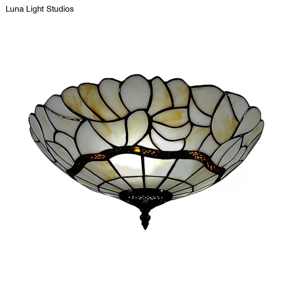 DecorBites™ DecorBites™ 3-Light White/Beige Tiffany Style Glass Bowl Flush Ceiling Light for Living Room