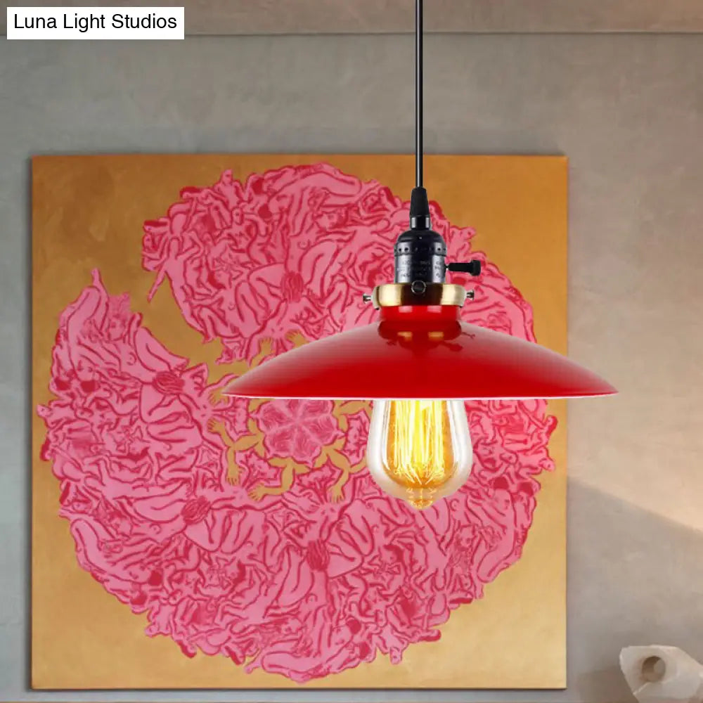 Paquete de 3 lámparas colgantes de metal estilo industrial con pantalla tipo platillo - Lámpara colgante roja para restaurantes