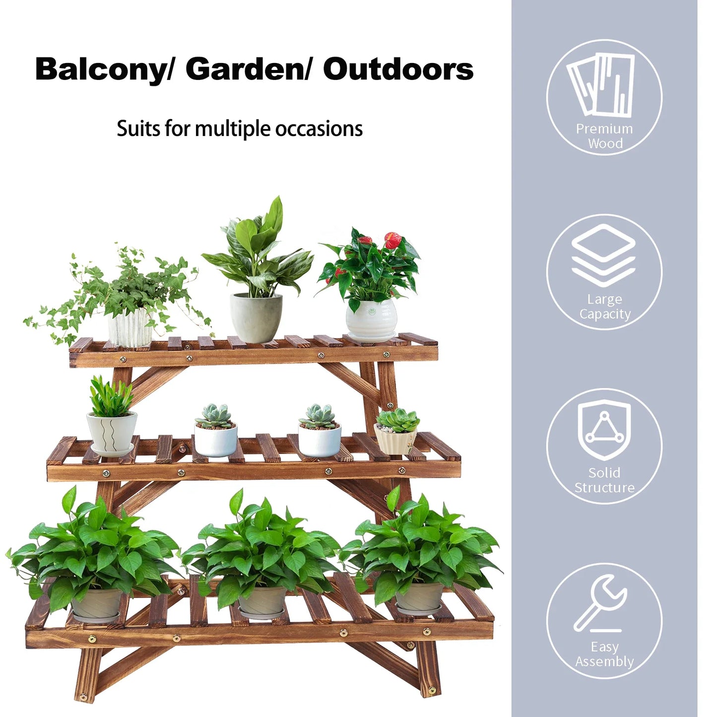 3 Tier Wooden Plant Stand Shelf