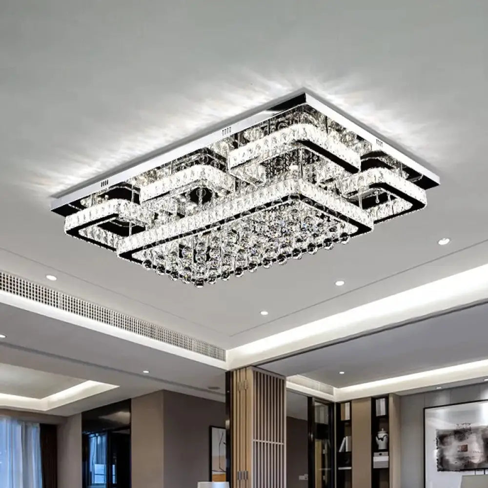 DecorBites™ DecorBites™ 39.5"/47" Rectangle Crystal Flush Mount LED Ceiling Light - Modern Living Room Lighting in Stainless Steel with Warm/White/Natural Light