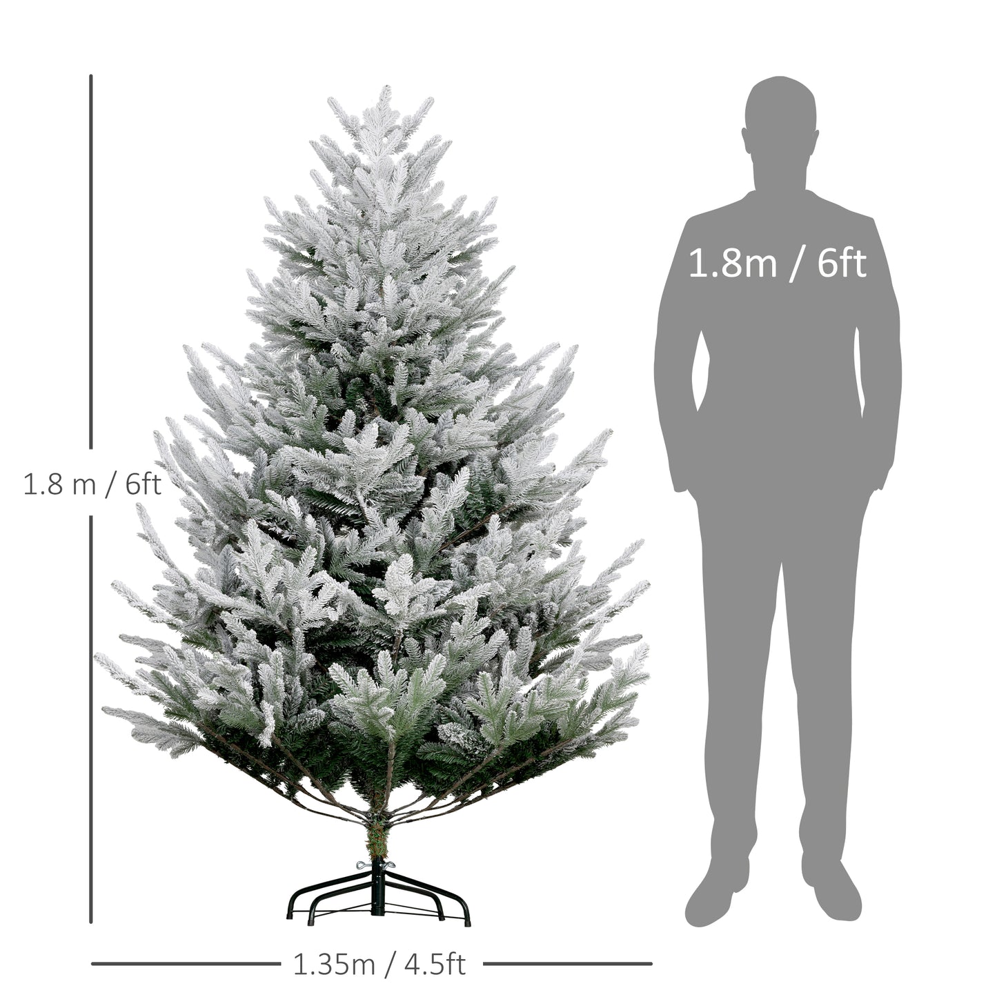 HOMCOM 6 Foot Artificial Christmas Tree, Pine Hinged Xmas Tree With 795 Realistic Branches, Steel Base, Auto Open, Green