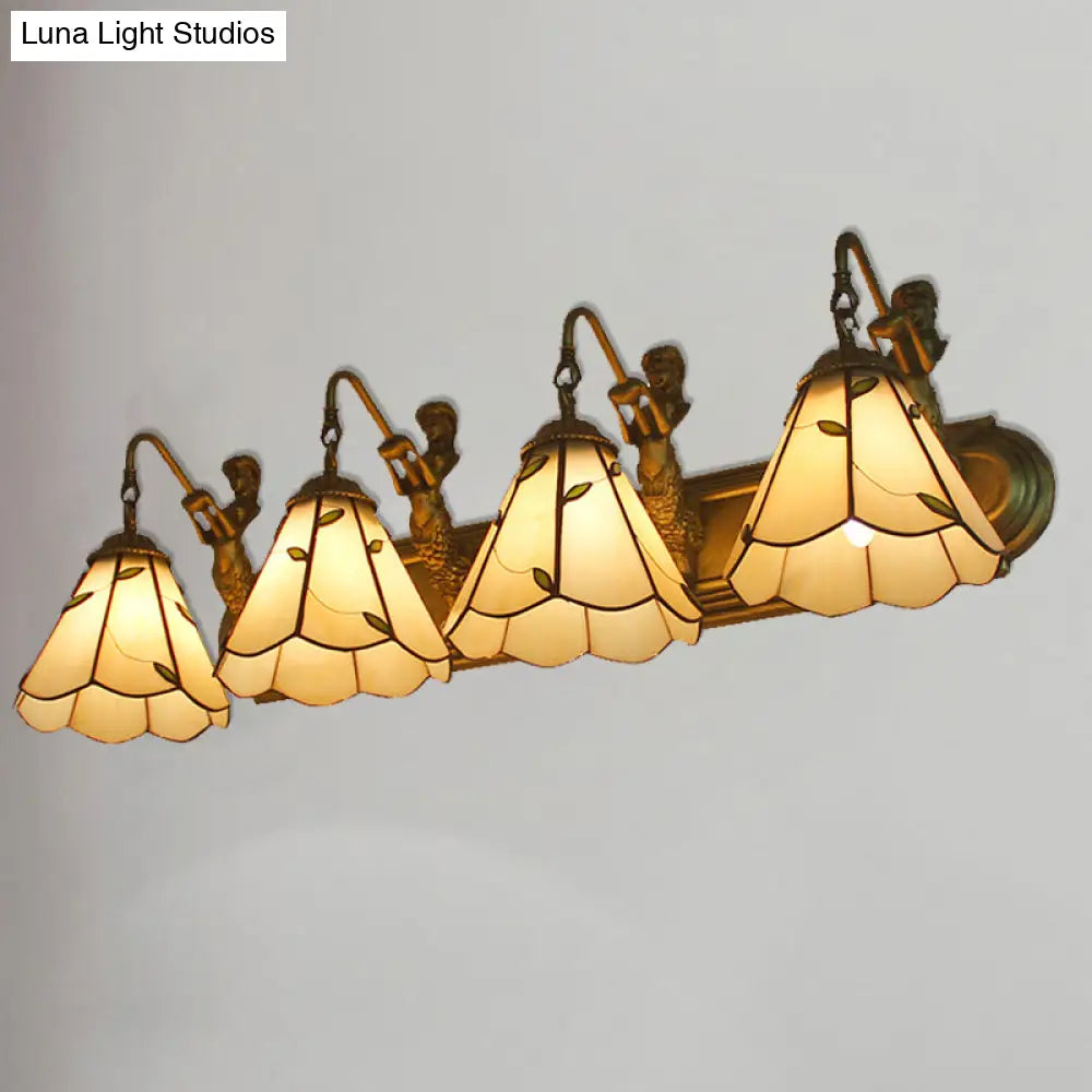 Aplique de pared Tiffany de cristal beige con forma de lirio y decoración de sirena, de 4 luces.