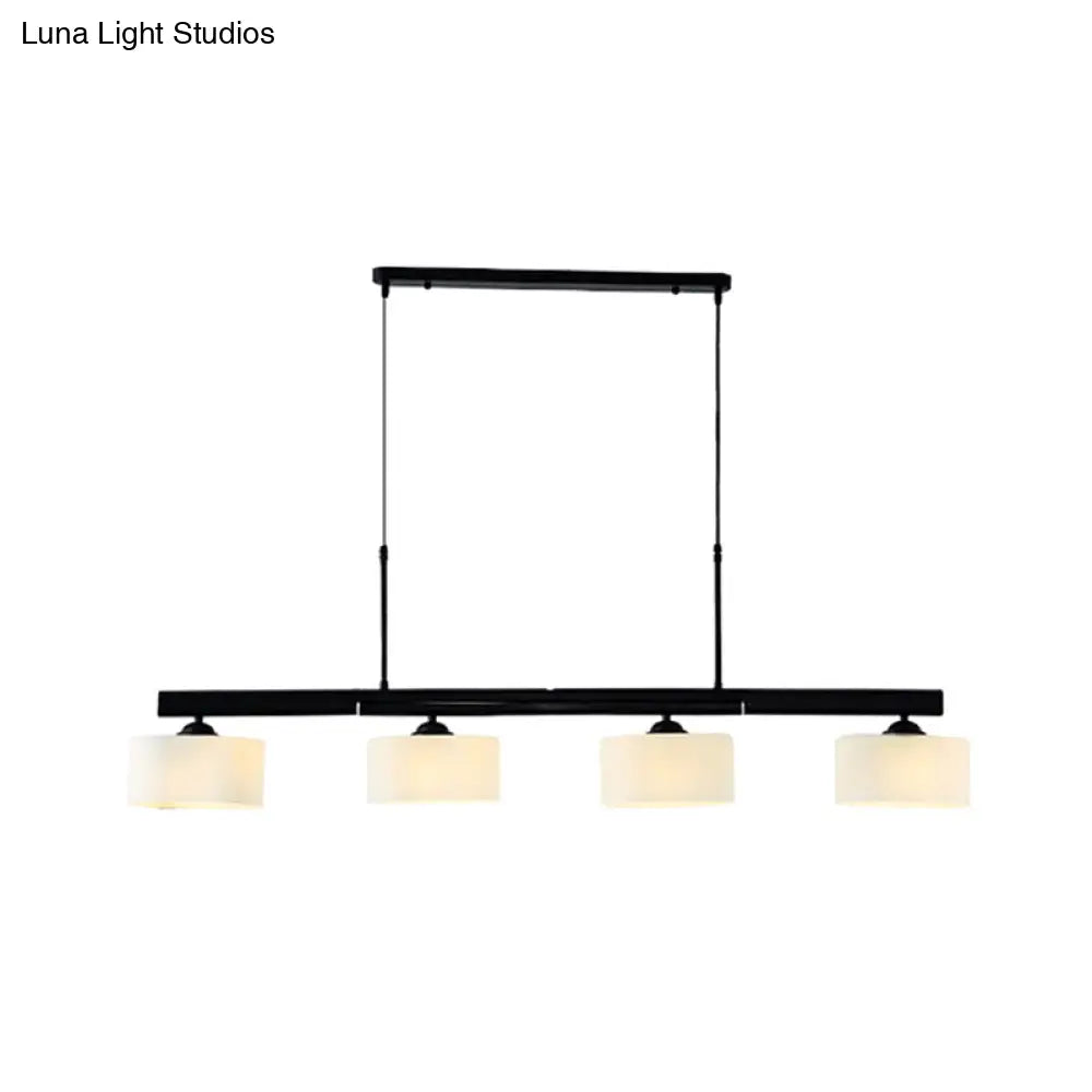 DecorBites™ 4-Light Traditional Drum Island Pendant in Black for Dining Room with White Glass Shades