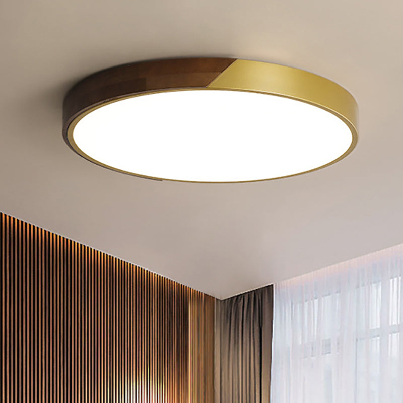 12" - 19.5" Simple Metal & Wood LED Round Flush Mount Ceiling Light - Warm/White/Neutral - Bedroom Gold Ceiling Mount