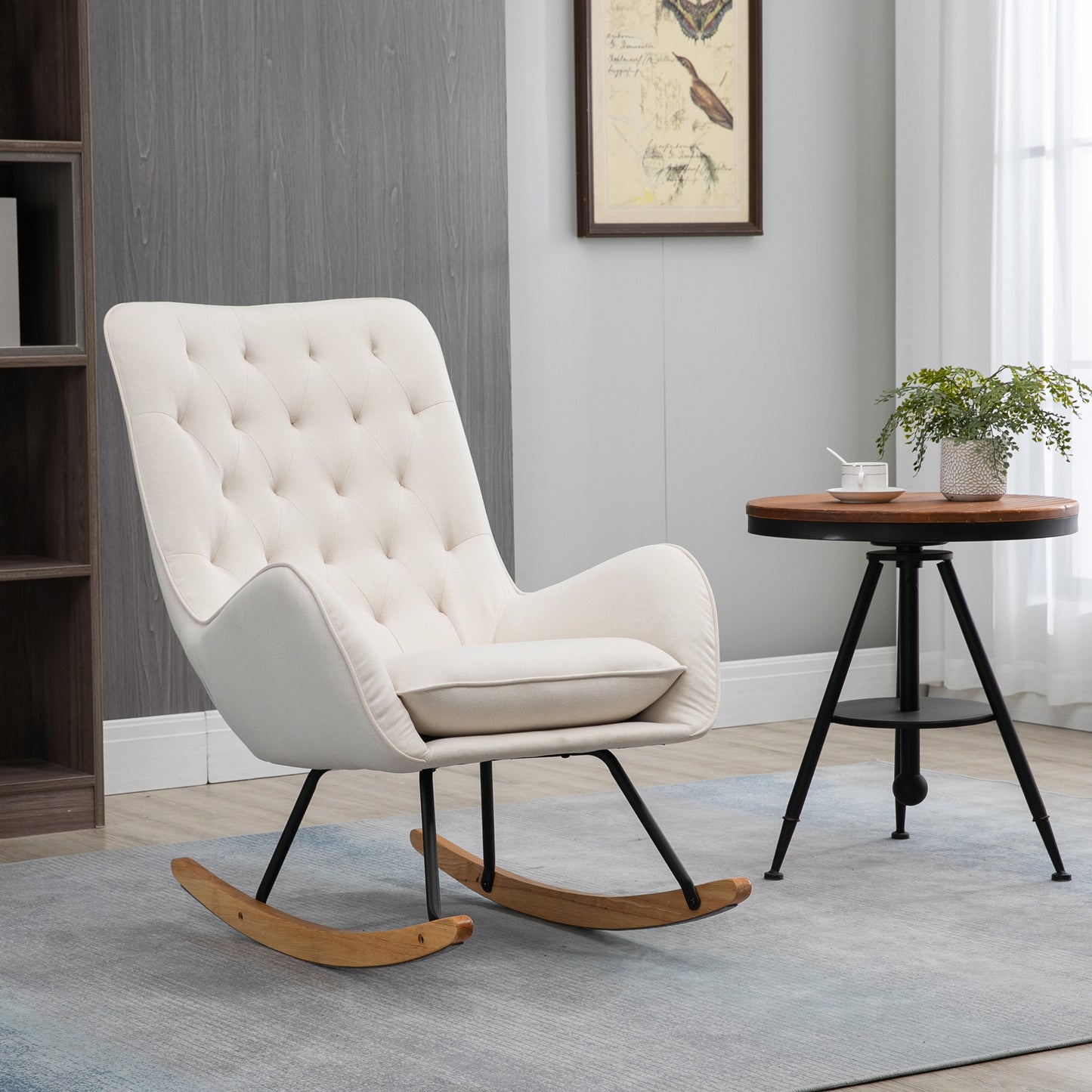 Modern Rocking Chair with Removable Lumbar Pillow Sofa Armchair with Thick Padding