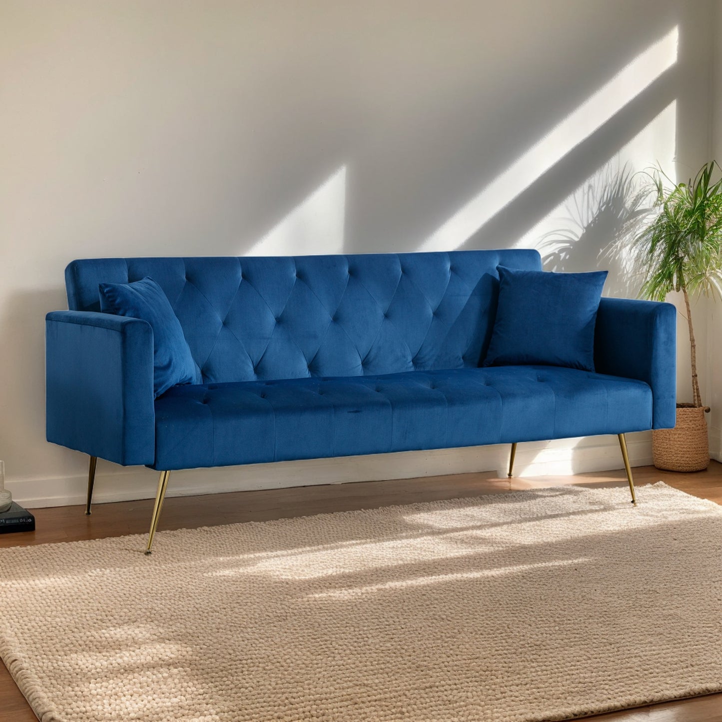 Modern Velvet Sofa Bed Folding Futon For Lving Room