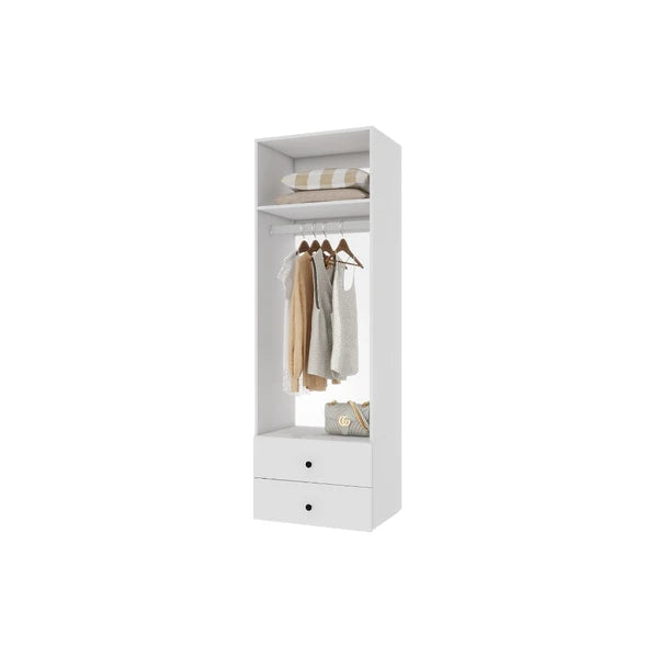 70.2"H Livelylodge Wooden Modular Closet Organizer:Modern Open Wardrobe Closet System With 2 Drawers For Bedroom&Coatroom White Finish