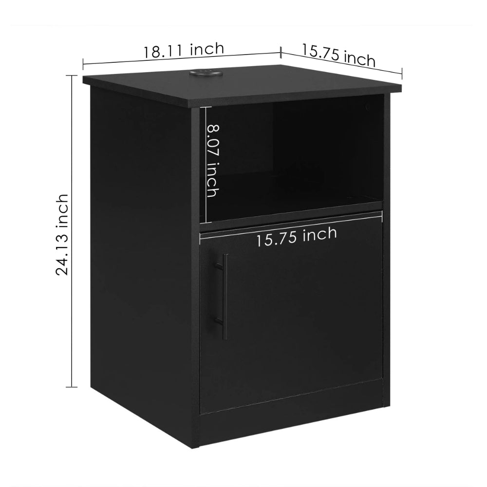 Egil - Modern Wide Top Open Shelf Cabinet Nightstand with Charging Station