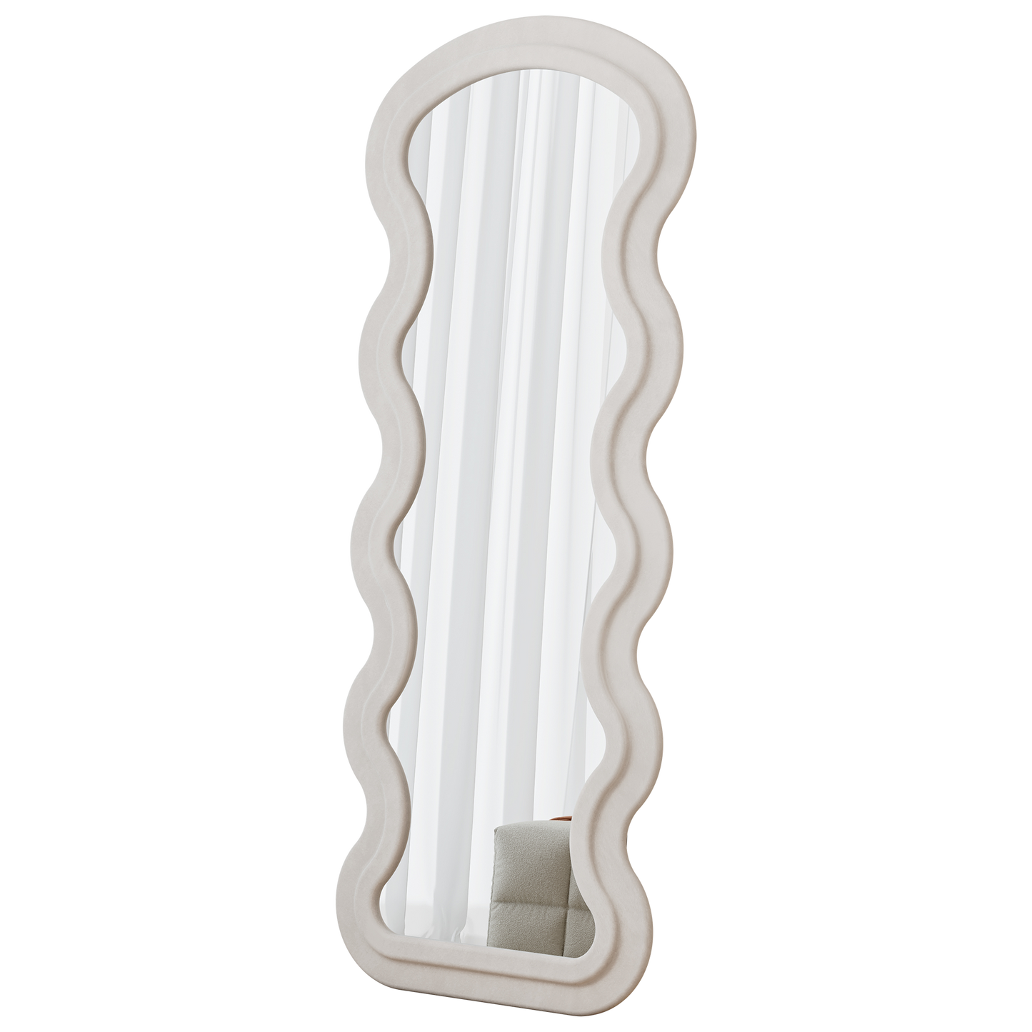 Flannel Full Length Wave Floor Mirror For Bedroom Living Room Hanging Or Against The Wall White