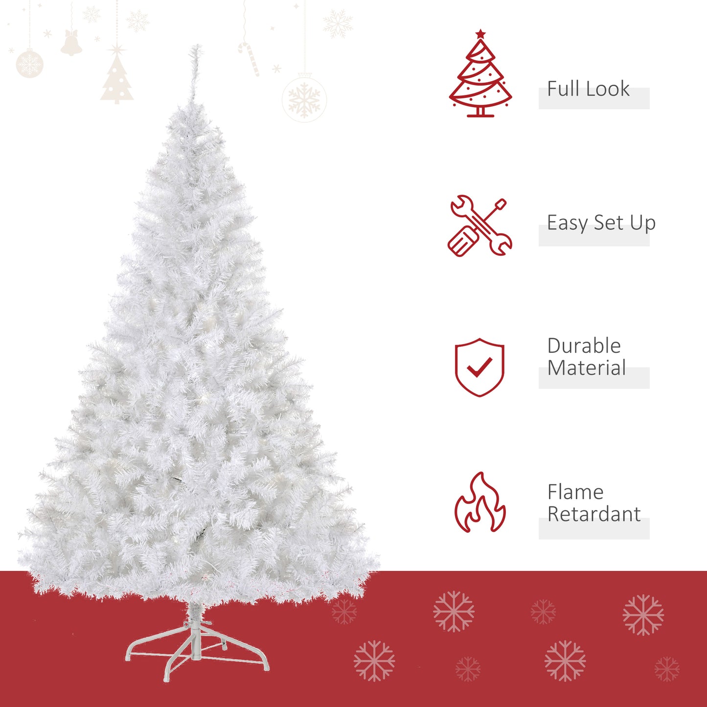 HOMCOM 6' Tall Prelit Christmas Tree Douglas Fir Artificial Christmas Tree With Realistic Branches, 250 Warm White LED Lights And 1000 Tips, White
