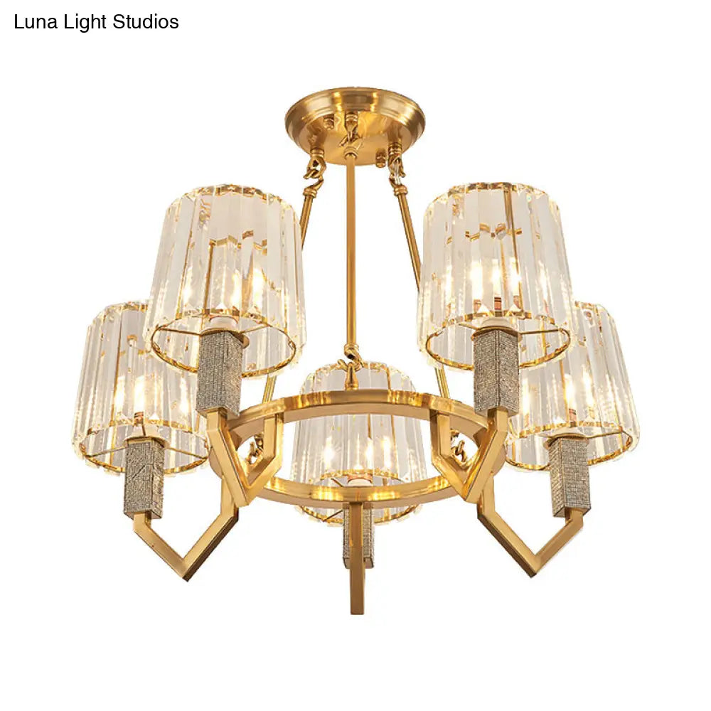 Lámpara de techo semiempotrada dorada DecorBites™ de 6 luces con brazo curvo y pantalla cónica de cristal transparente - Diseño moderno