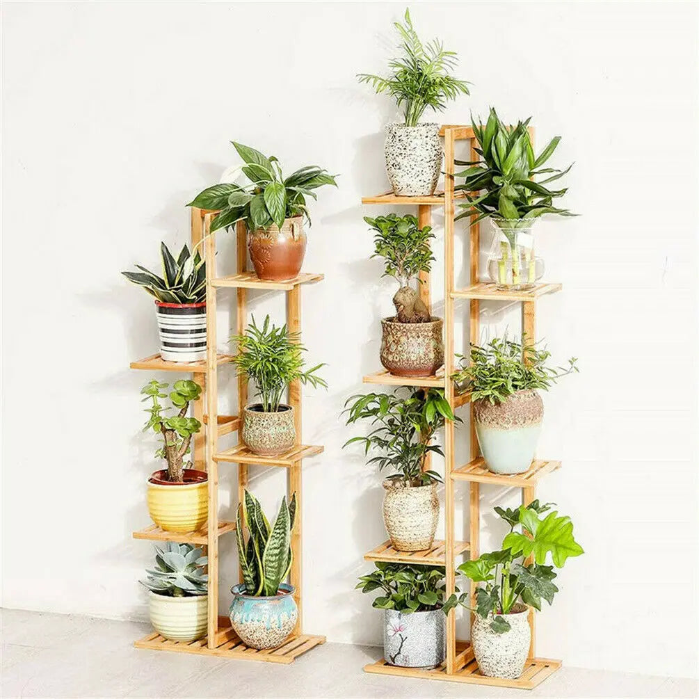 6-Tier Bamboo Plant Stand for Indoor/Outdoor Display