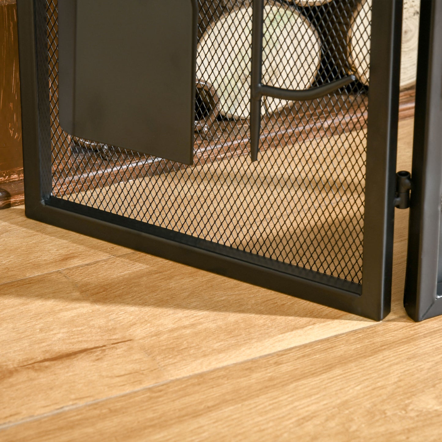 3-Panel Folding Fireplace Screen with 2 Magnetic Doors and Fire Place Tools Set