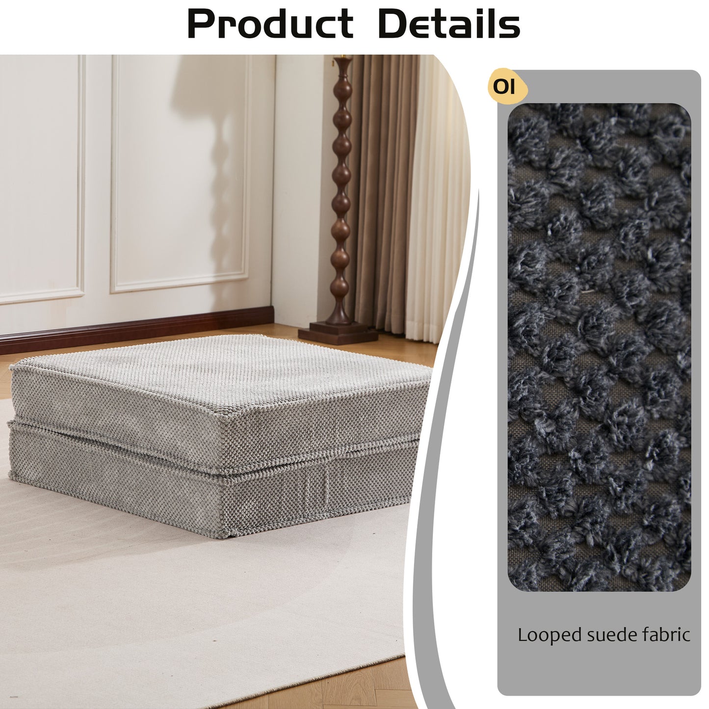 Compression Mahjong Sofa,Convertible Floor Sofa Bed , DIY Boneless Modular Sectional Sofa,No Assembly Required, Circle Fleece Fabric,1 Ottoman,Light Grey