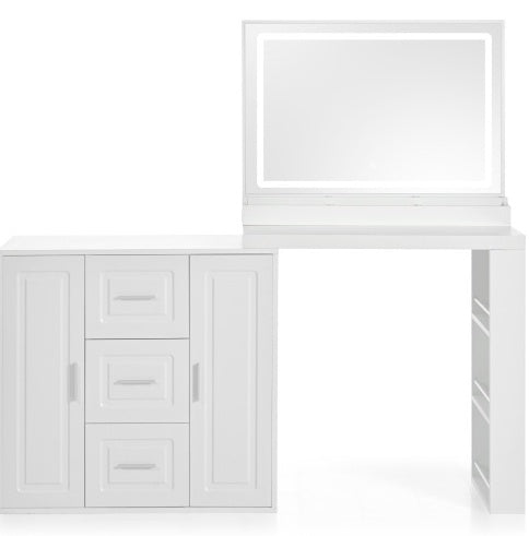 59Makeup Vanity Desk With Mirror, Vanity Mirror With Lights, Dressing Table With 3 Drawers And 2 Cabinets, Vanity Table With Storage Shelves For Bedroom, White