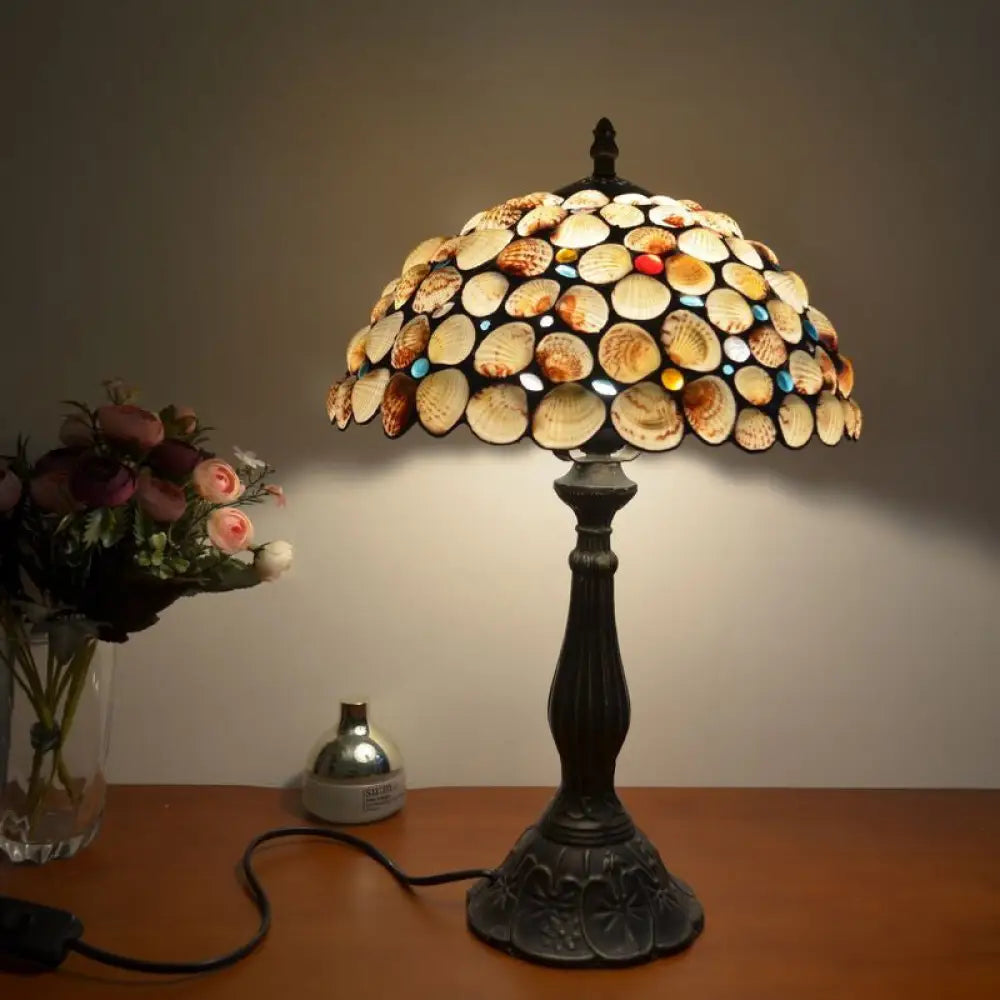 Lámpara de mesilla de noche estilo Tiffany de 8"/12" de ancho, con forma de concha de bronce y diseño en forma de cuenco para dormitorio