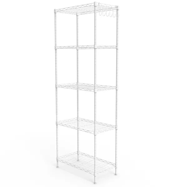 5-layer Display Rack With Adjustable Layer Spacing, Plug-in Deformable Structure, Adjustable Feet, Made Of Iron, 54*29*150cm, Powder-coated Matte White