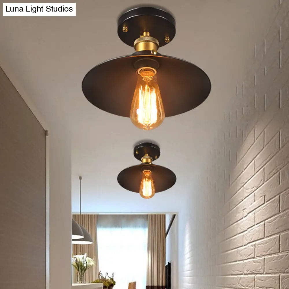 DecorBites™ DecorBites™ مصباح سقف مسطح بقطر 9.5-10 بوصات: مصباح صناعي معدني برأس واحد مدمج باللون الأسود