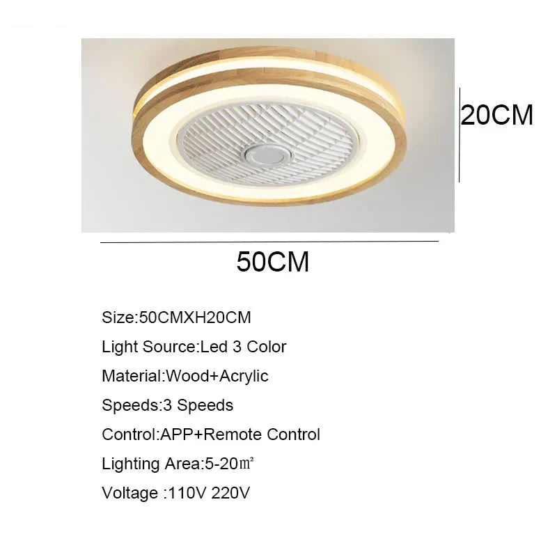 مروحة سقف خشبية من ديكوربايتس™ مقاس 20 بوصة مع جهاز تحكم عن بعد بالتطبيق وإضاءة LED، بتصميم عصري لغرفة المعيشة وغرفة النوم