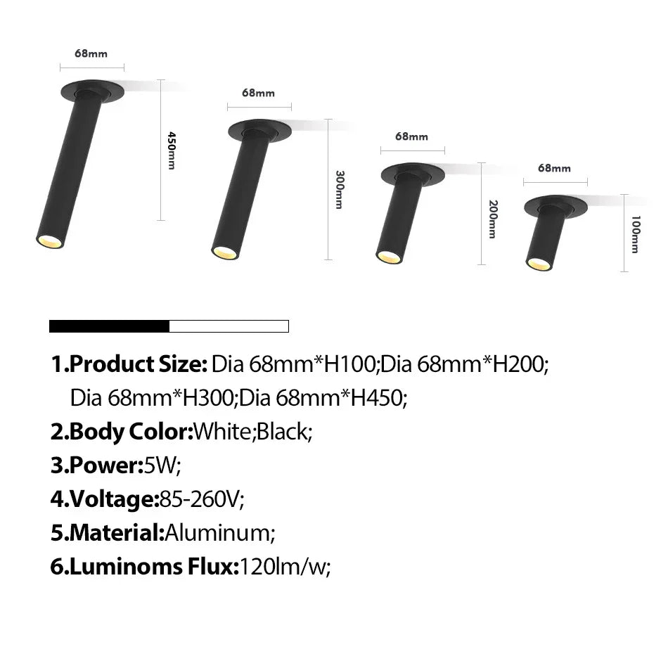 DecorBites™ 5W LED Bar Ceiling Spotlight: Modern High-Quality Adjustable Indoor Lighting