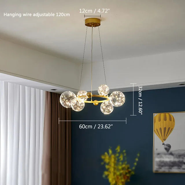 DecorBites™ Gold LED Glass Bubble Chandelier for Dining Room and Restaurant