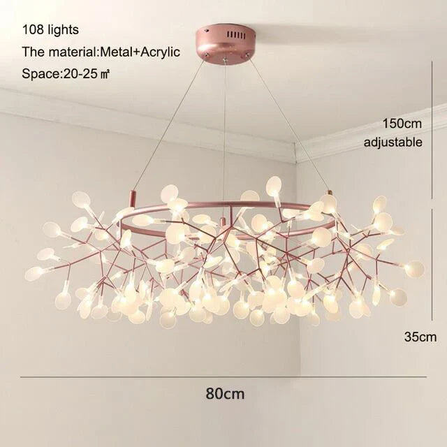 DecorBites™ Heracleum Chandeliers: Modern Black/Rose Gold Round Firefly Lamp Branch Design