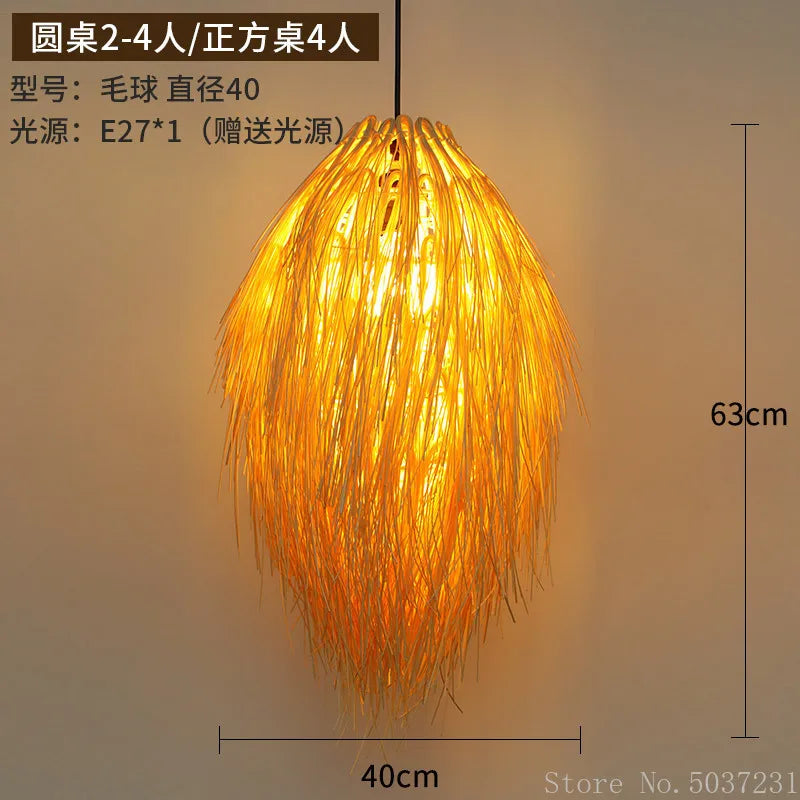 مصباح معلق من الخيزران من DecorBites™، تركيب إضاءة إبداعي معلق من الخيزران لغرفة النوم ومقهى الشاي