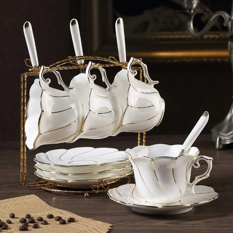 DecorBites™ Gold Wave Bone China Tea Cup Set 200ml High-grade Porcelain Drinkware