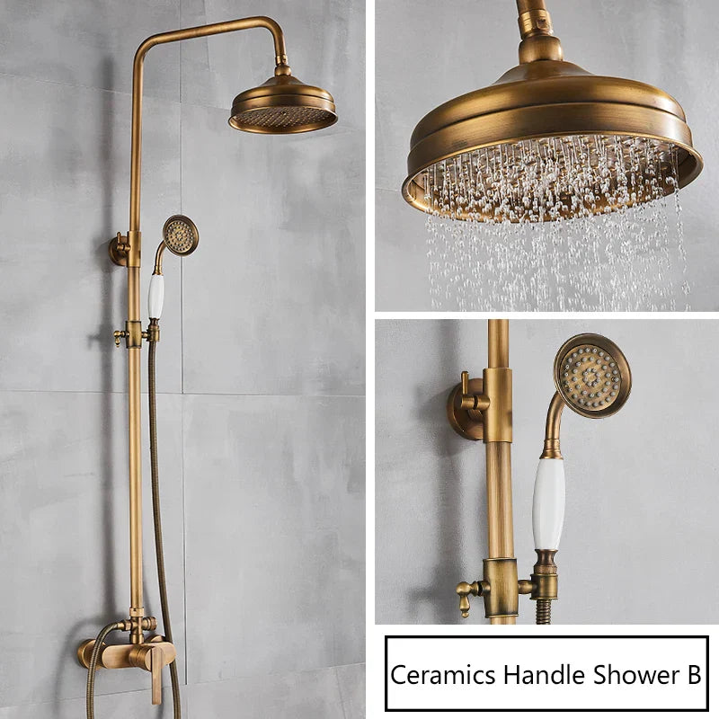 DecorBites™ Brass Antique Shower Set with Handshower, Wall Mounted Single Handle Faucet