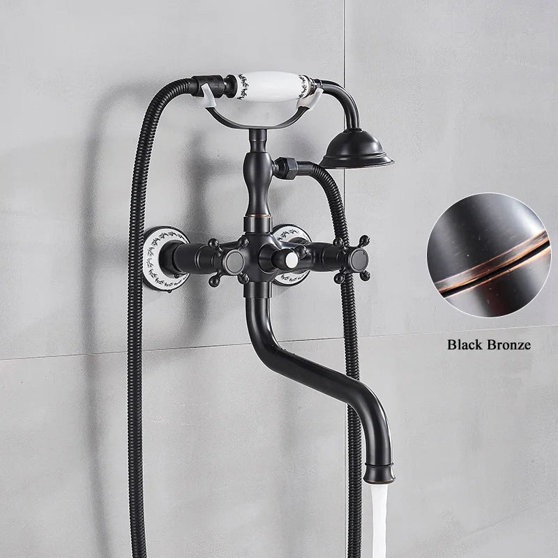 خلاط دش وحوض استحمام من DecorBites™ مصنوع من النحاس العتيق، مثبت على الحائط، مع فوهة دوارة 30 سم