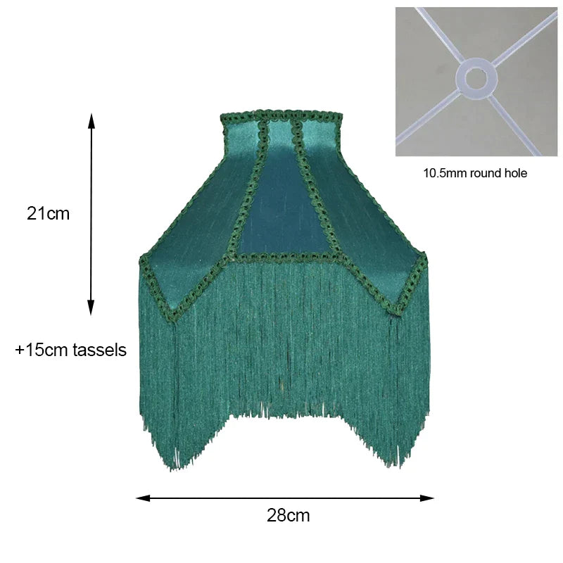 DecorBites™ Art Deco Malachite Green Silk Lampshade with Tassels