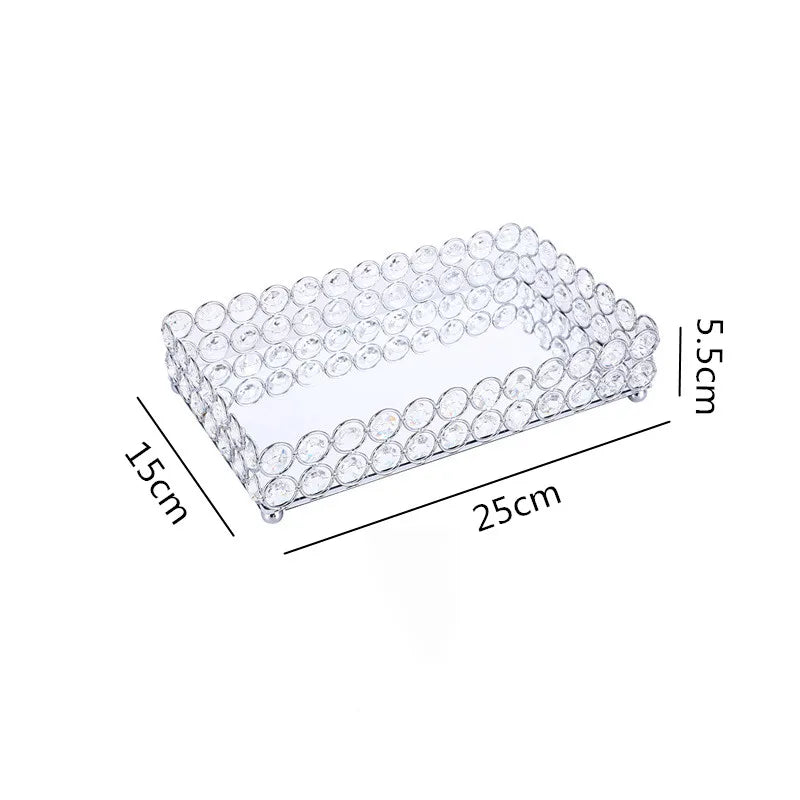 DecorBites™ Crystal Glass Mirror Tray Cosmetic Jewelry Organizer Shelf Storage
