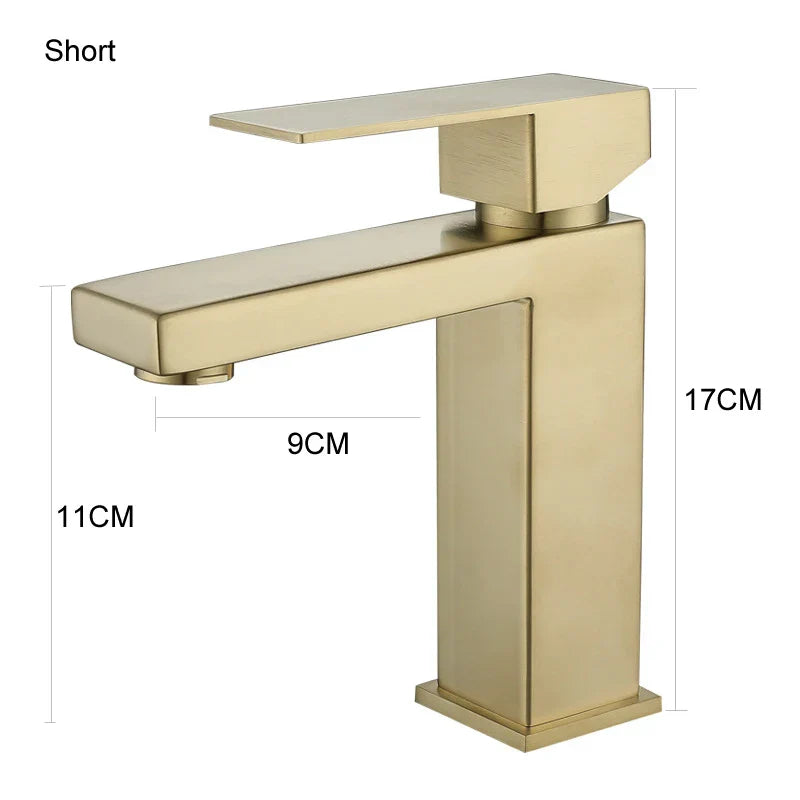DecorBites™ Gold Stainless Steel Basin Faucet Deck Mounted Hot Cold Water Mixer