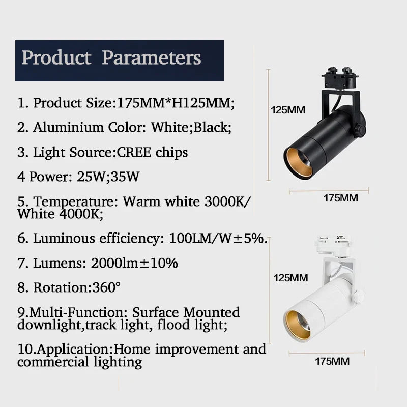 كشاف LED قابل للتعتيم من DecorBites™ بقوة 25 واط: زاوية شعاع قابلة للتعديل، وإضاءة مسار عالية الجودة