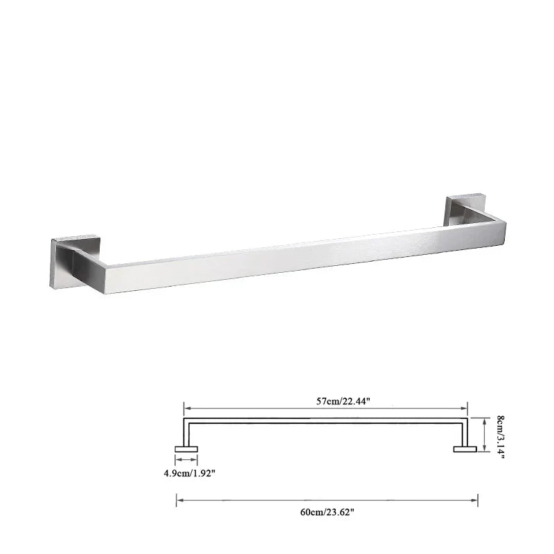 Juego de herrajes para baño DecorBites™ en níquel cepillado: gancho para bata, toallero, estante de barra, repisa, portarrollos.