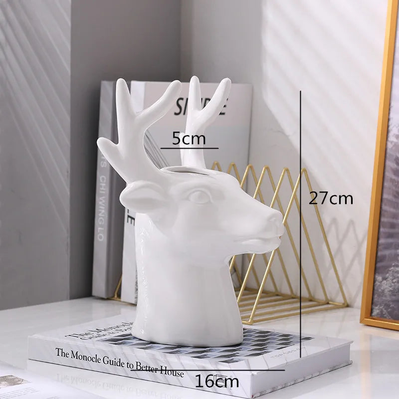 DecorBites™ Deer Head Ceramic Vase - Home Decor Animal Head Flower Vase