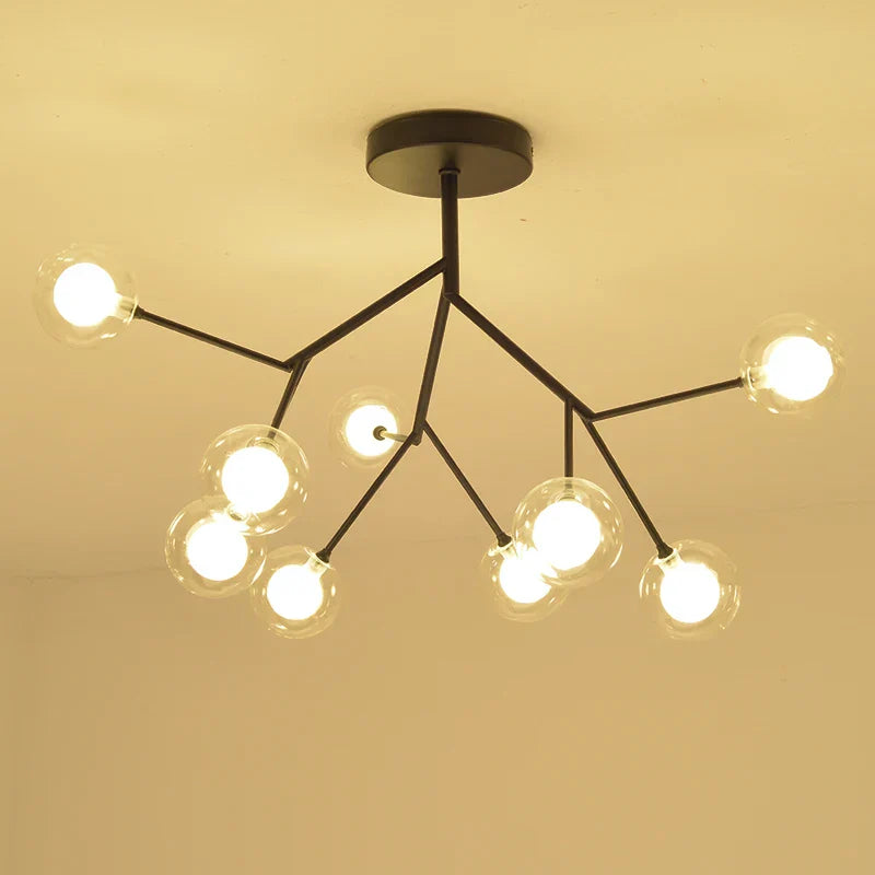 DecorBites™ Heracleum Firefly Glass Ball Chandelier: Gold Luxury Lighting for Dining Kitchen Staircase