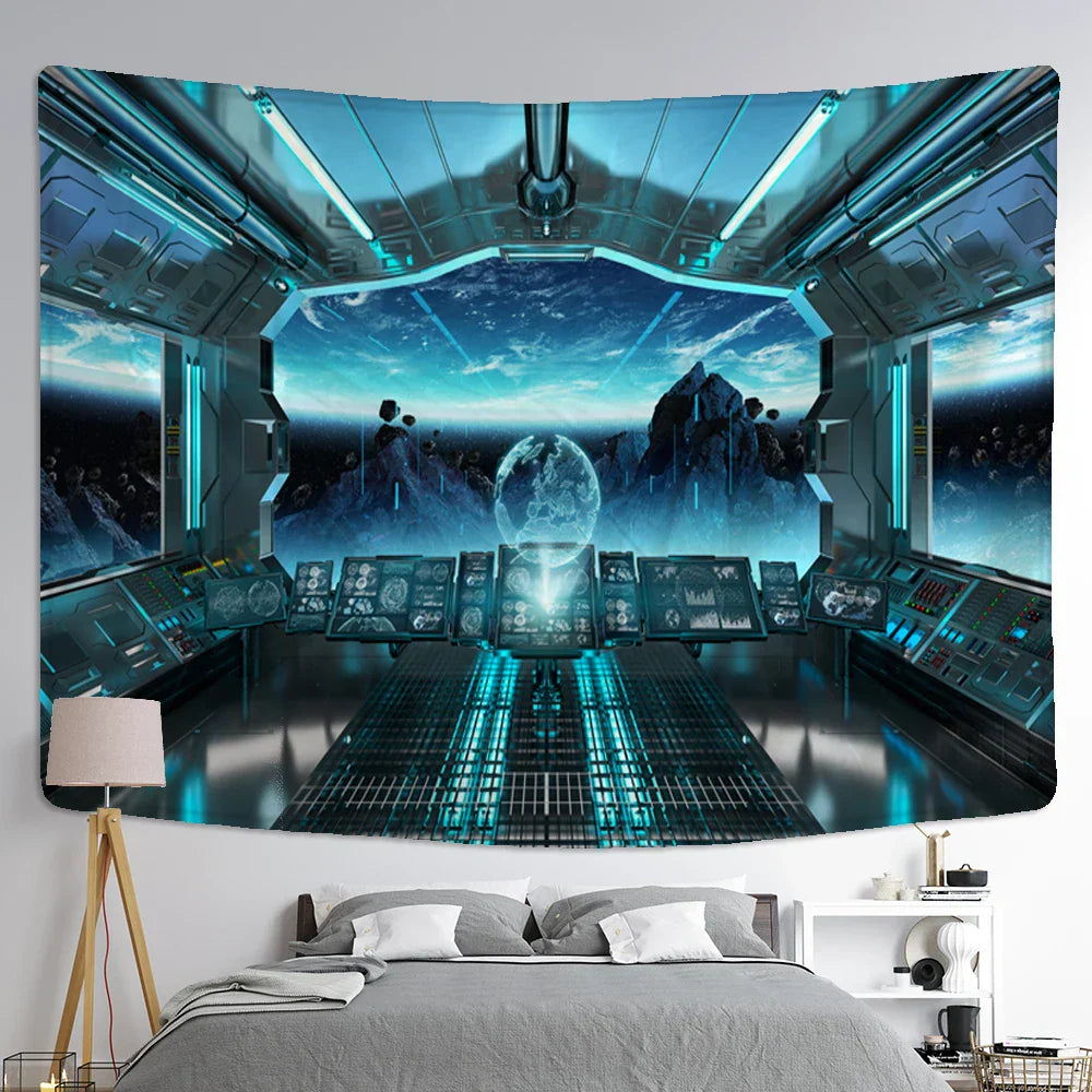 DecorBites™ Tapiz de pared con diseño de nave espacial OVNI del planeta alienígena Galaxy