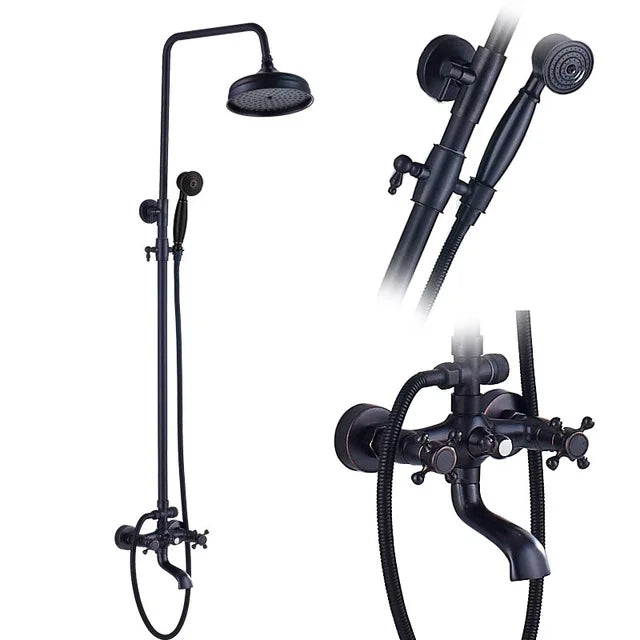DecorBites™ Black Brass Rainfall Shower Mixer Faucet Set with 8" Showerhead and Handshower