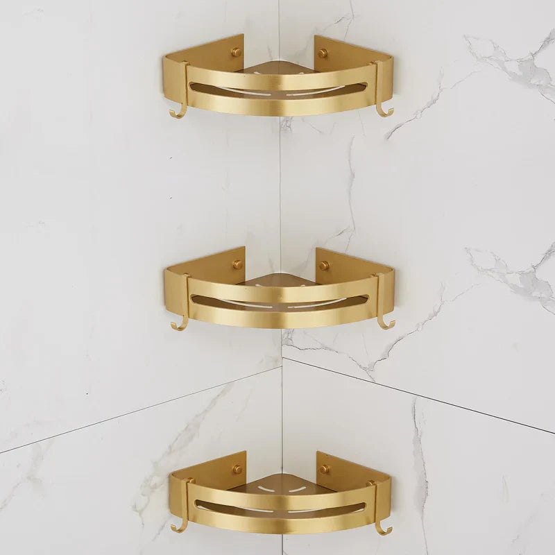 DecorBites™ Brushed Gold Aluminum Corner Shower Shelf with Soap Dish