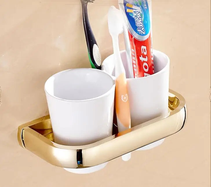 DecorBites™ Gold Brass Bathroom Hardware Set: Paper Holder, Towel Bar, Soap Basket, Towel Rack